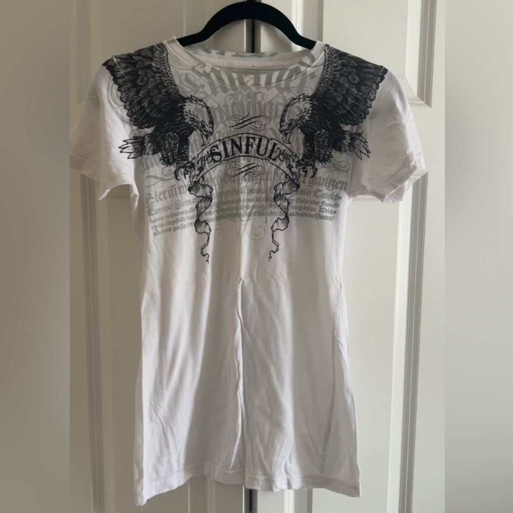 Sinful Affliction White Cotton Tee Size M